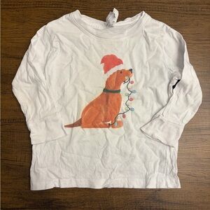 Rabbit Skins White Long Sleeve Shirt with Dog and Santa Hat